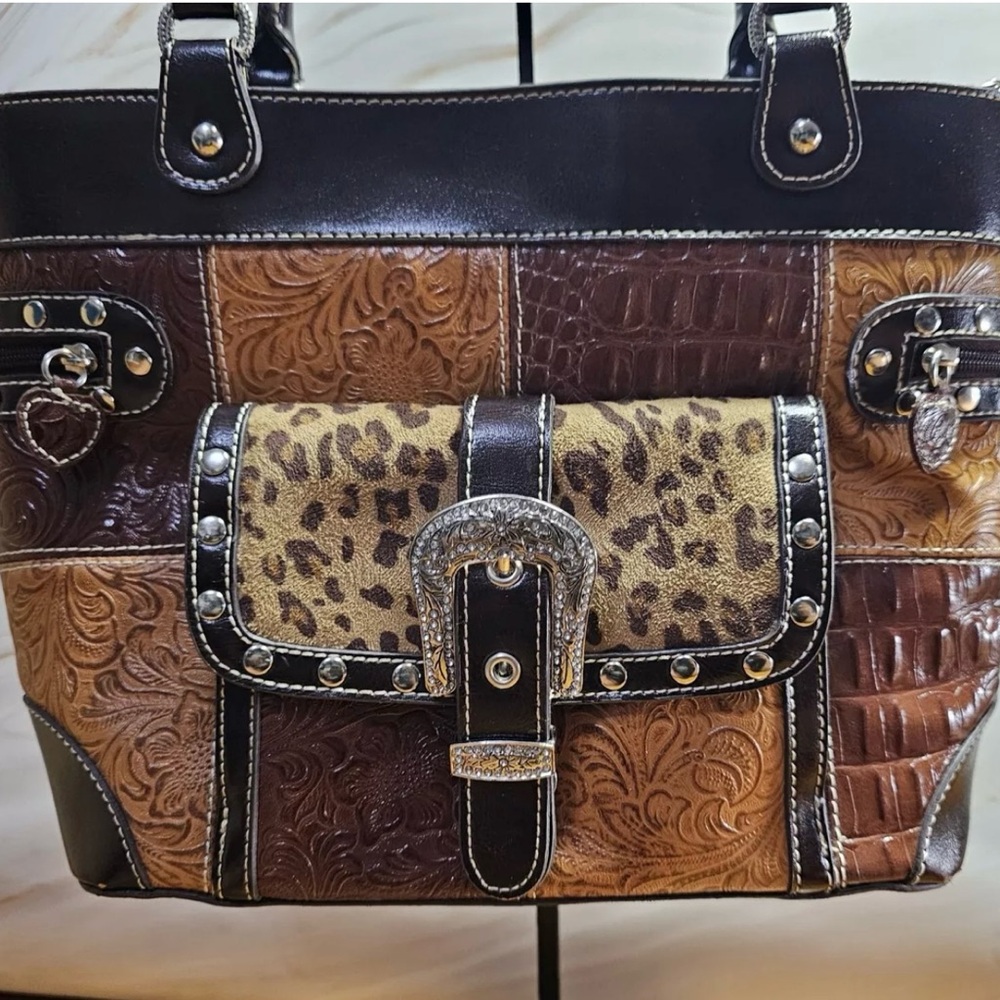 Brown and Leopard Patchwork Tote Bag